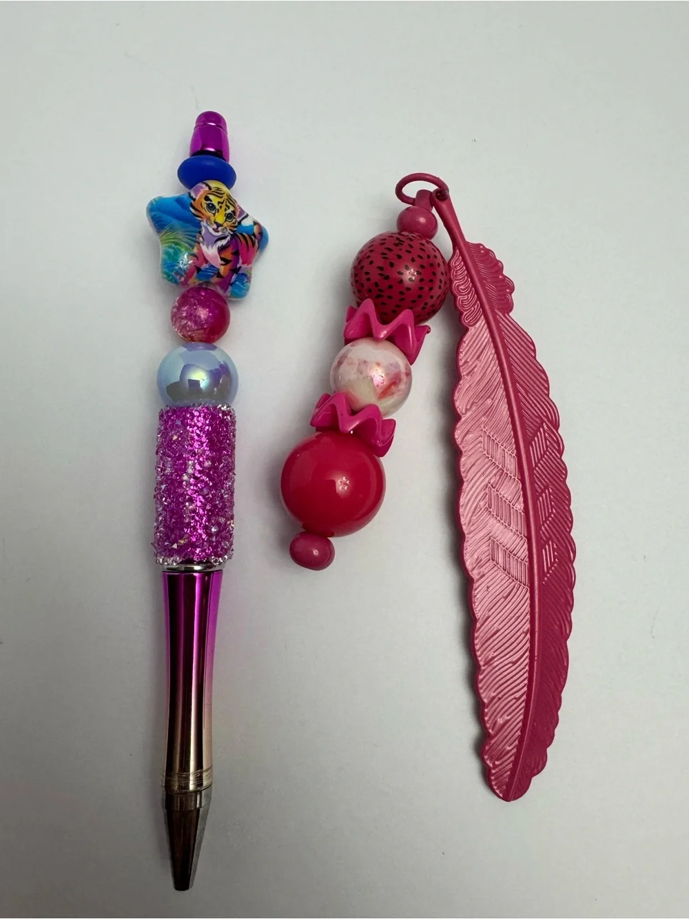 Pink Beaded Pen and Bookmark